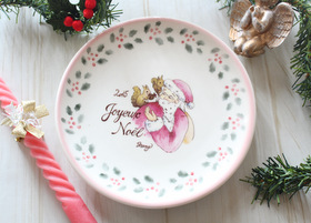 マニー クリスマス陶器 プレート りす(レッド)