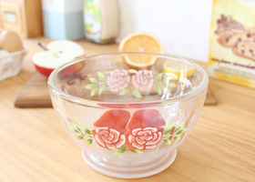 マニー ステンシルローズ ガラス カフェオレボウルL