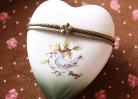 マニー クリスマス陶器 ハートケース とり(グリーン)