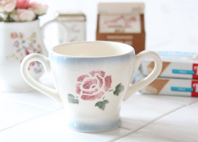 マニーローズ 陶器 ダブルハンドルマグ(ブルー)