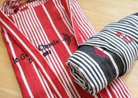 マニー グランシュマン 布製品 ティッキングストライプ マルシェバッグ(レッド)