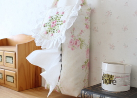 リボン刺繍のティッシュボックスカバーC