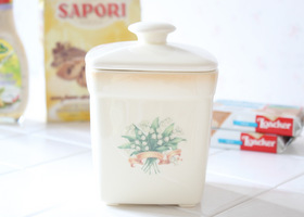 マニー エルブ 陶器 オレンジ 角キャニスター