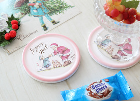 メゾンドマニー クリスマス陶器 タイルコースター (子供・ピンク)