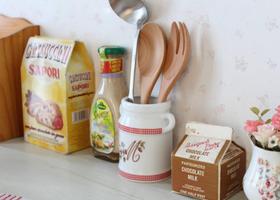 マニー カントリーチェック ロココ 陶器 スプーンコンテナ