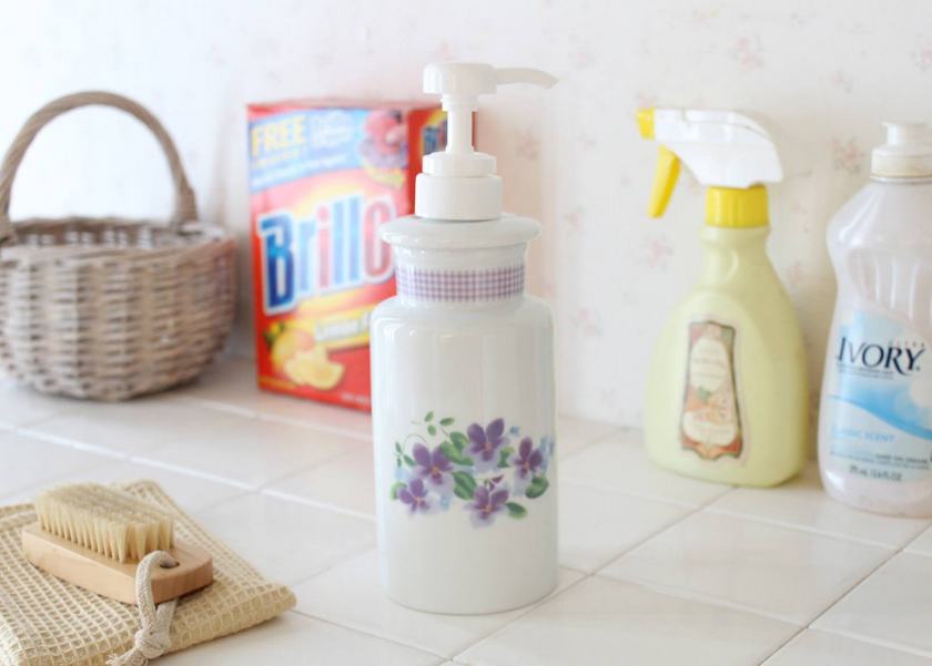 マニー カントリーチェック ヴィオレ 陶器 シャンプーポンプ