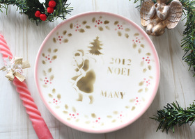 マニー クリスマス陶器 プレート サンタ(ピンク)