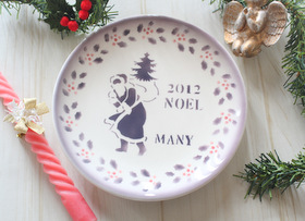 マニー クリスマス陶器 プレート サンタ(パープル)