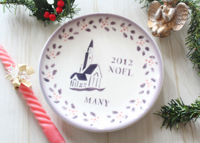 マニー クリスマス陶器 プレート チャーチ(パープル)