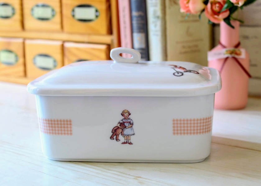 マニー カントリーチェック プチメゾン 陶器 ウエットシートボックス