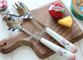 マニーローズ 陶器ハンドルカトラリー サービススプーン&フォーク